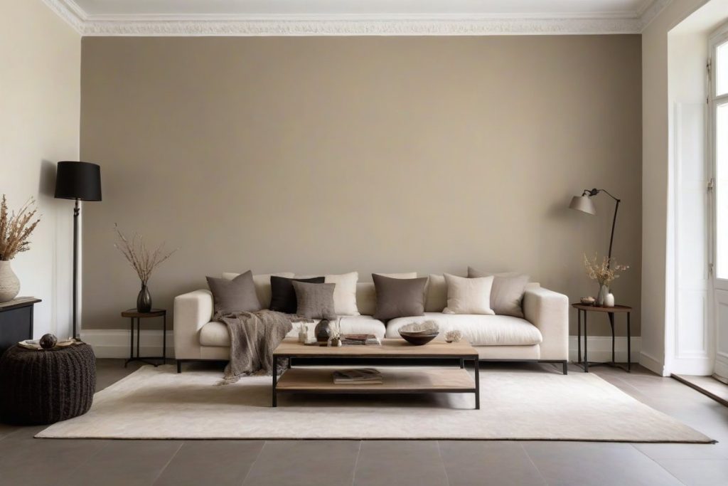 Wohnzimmer mit Wand in warmem Beige-Taupe Country Soil